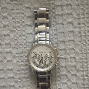 Coach Silver and White Stainless Steel Chronograph Watch